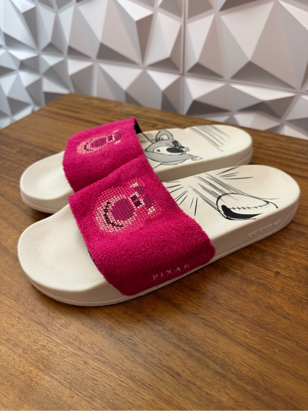 Adidas Slides featuring the Lots-o'-Huggin' Bear from Pixar's Toy Sz 11 NWOT!!